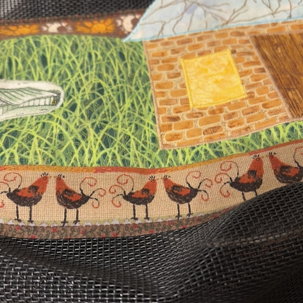 PRE OWNED HOMEMADE FARMHOUSE TRACTOR CHICKENS SHOPPING TOTE BAG WITH MESH - Picture 12 of 13